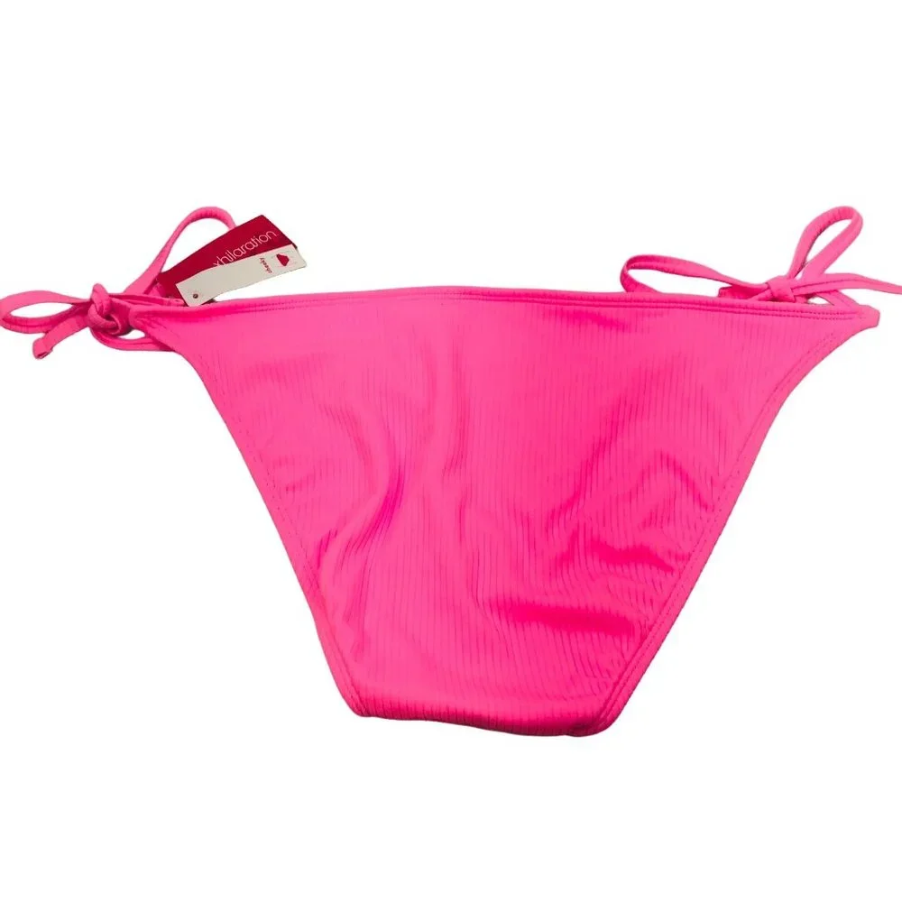 Xhilaration Women's Size XL 12-14 Ribbed String Bikini Swim Bottom Pink New